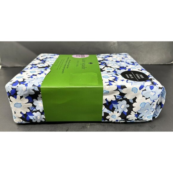 KATE SPADE VINTAGE GARDEN Indigo Blue Floral Print Cotton QUEEN Sheet Set NEW - Picture 6 of 8